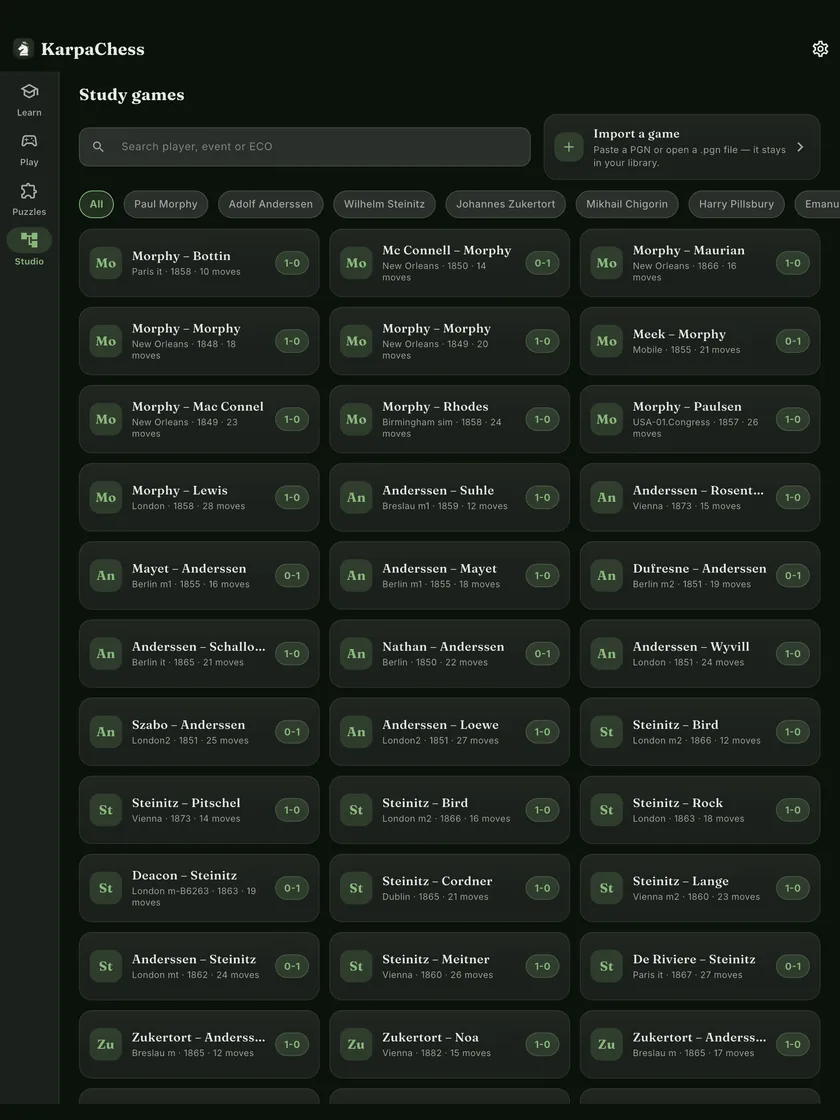 The Studio library on iPad